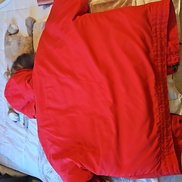 Towne London Fog Red Button Down Red Removeable Faux Fur Hooded Jacket Womens - Picture 6 of 6